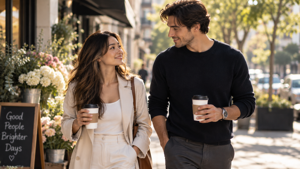 Couple walking together as attraction grows over time