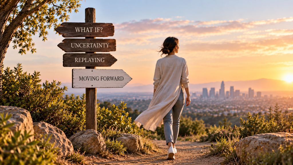 Woman choosing a moving forward path, representing how to move on without closure